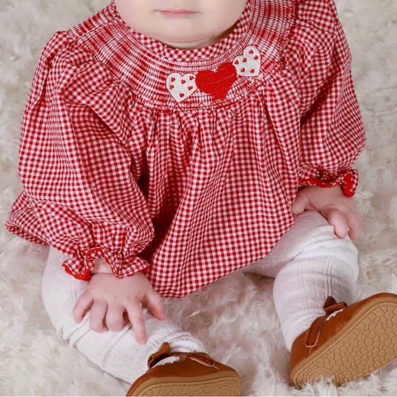 Girls Valentine's Red & White Gingham Smocked Heart Embroidery Dress Brand New - Picture 15 of 16